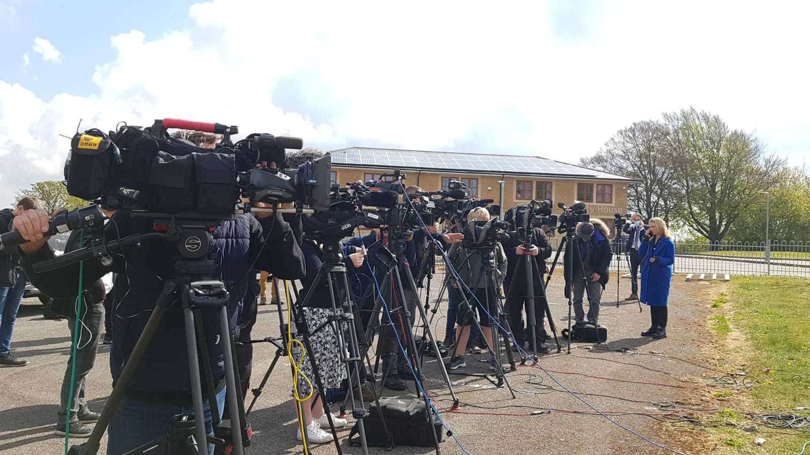 About 50 journalists are estimated to be at the press conference at the Aylesham community centre