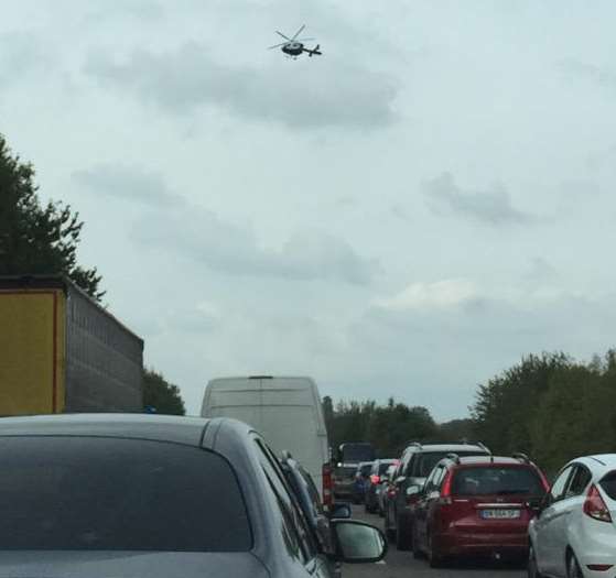 The air ambulance has landed on the motorway. Picture: @smizzle86