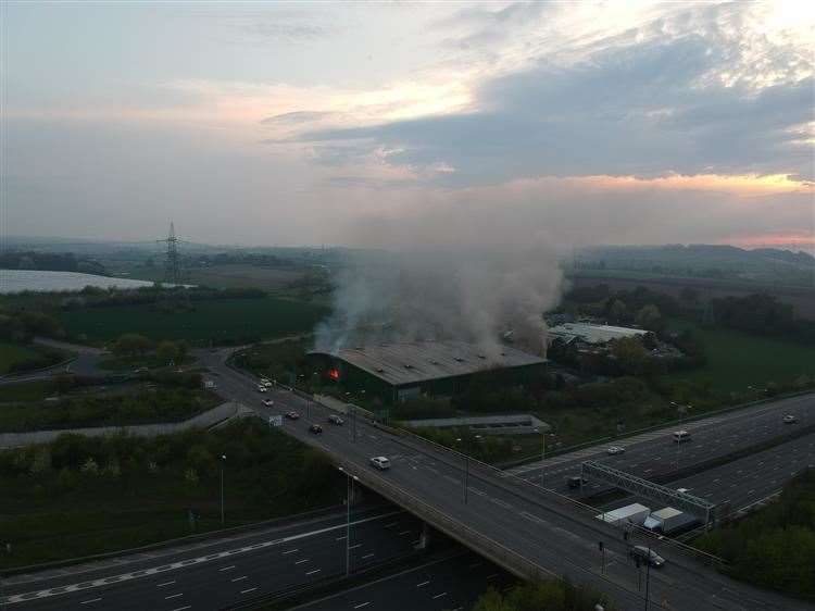 An aerial view of the fire at Pepperhill Waste and Recyling Centre, in April last year. Picture: Matt Joners