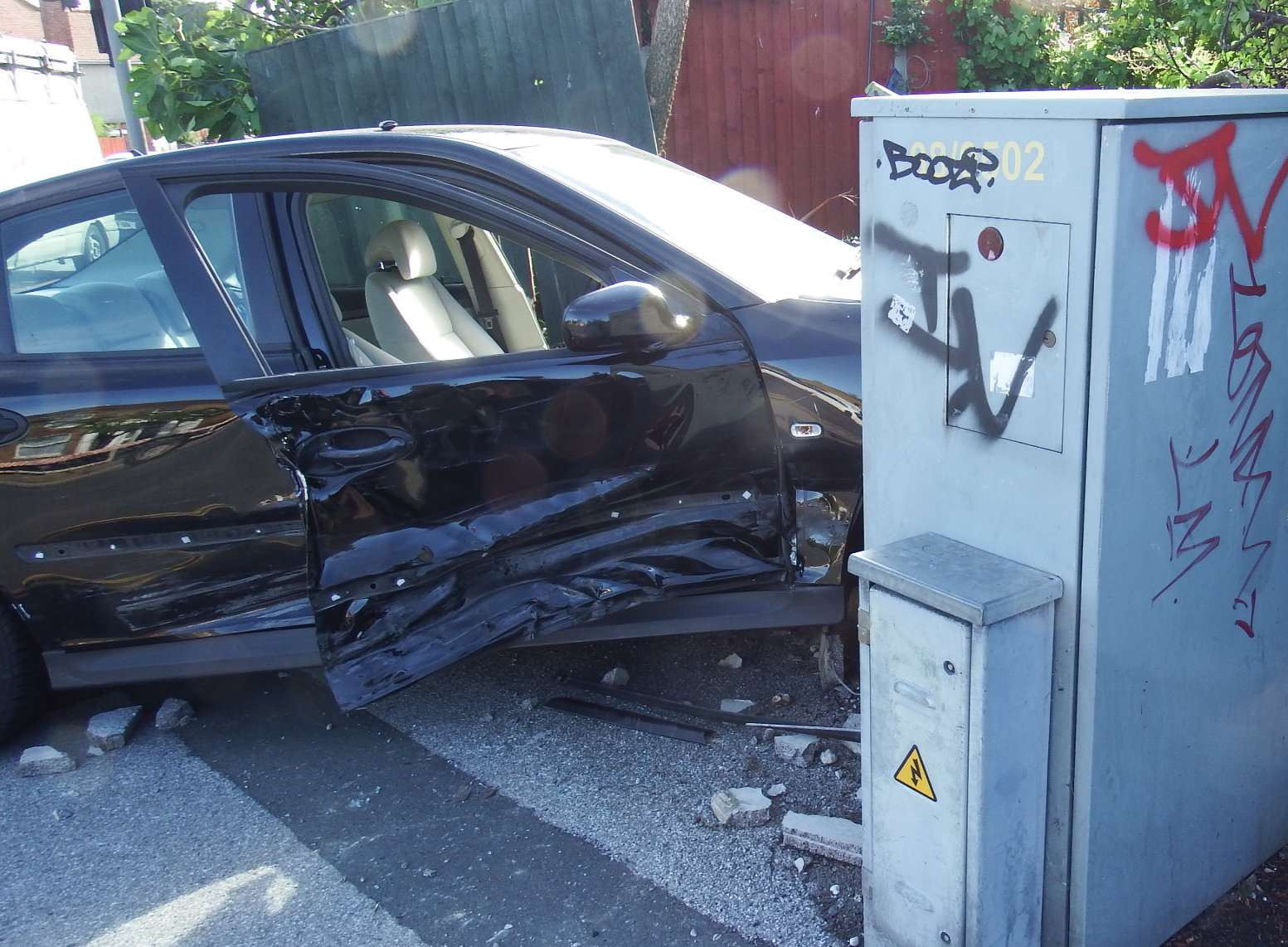 The vehicle narrowly avoided an electricity box. Picture: Mike Pett.