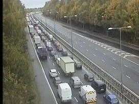 Traffic was building on the M20. Picture: National Highways
