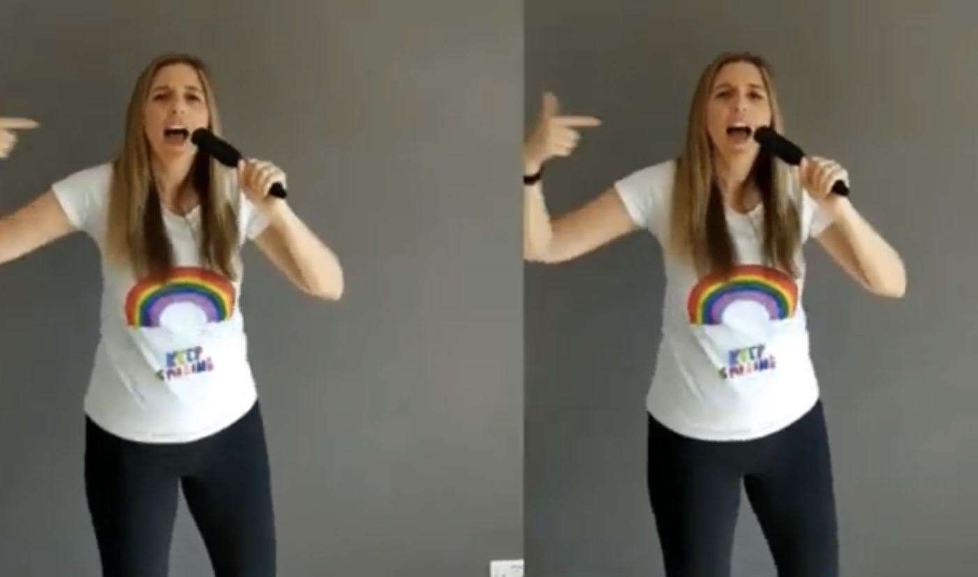 Year 6 teacher Kirsty Knight wears a rainbow t-shirt in the video