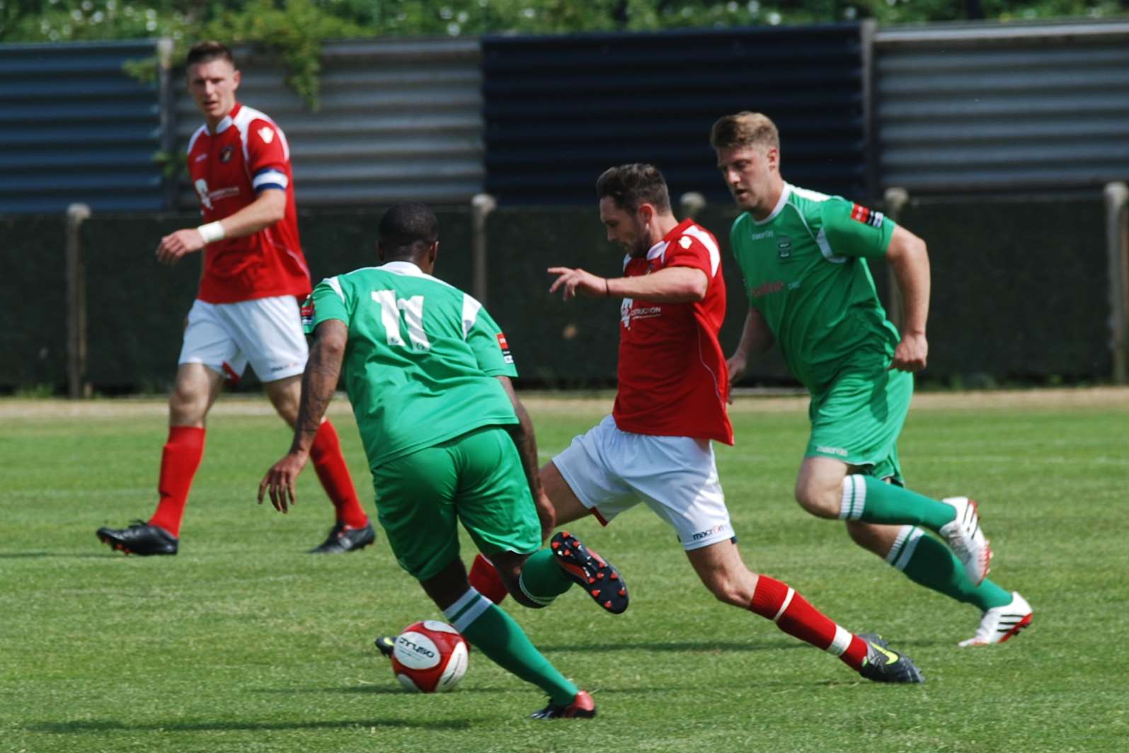 Dean Rance takes on the Thamesmead midfield (Pic: Paul Jarvis)