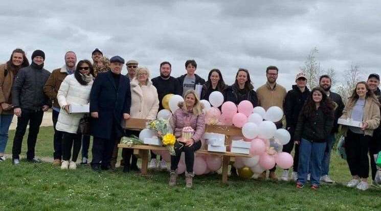 Friends and relatives of Sittingbourne teenager Ellie Paine at the new memorial bench in Milton Creek Country Park