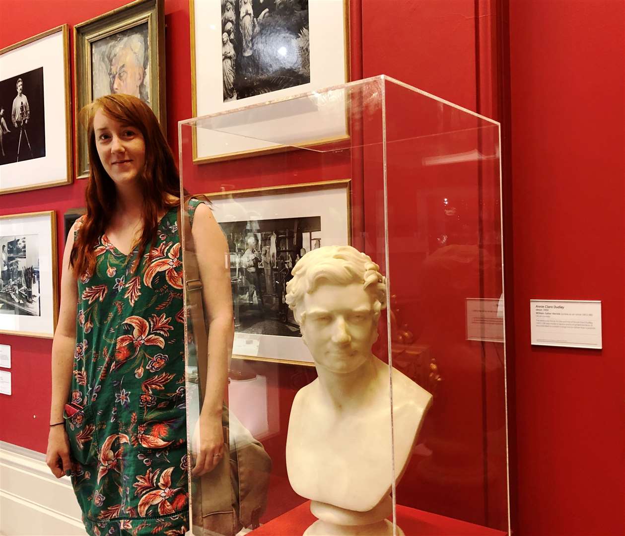 Sadie Palmer with the statue in The Beaney of William Masters, who planted at least three of the trees