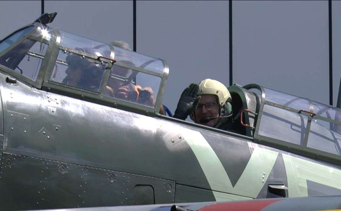 David Carruthers takes off in the restored Hurricane at Biggin Hill in a commemorative flight to his uncle Flt Lt Ian Muirhead