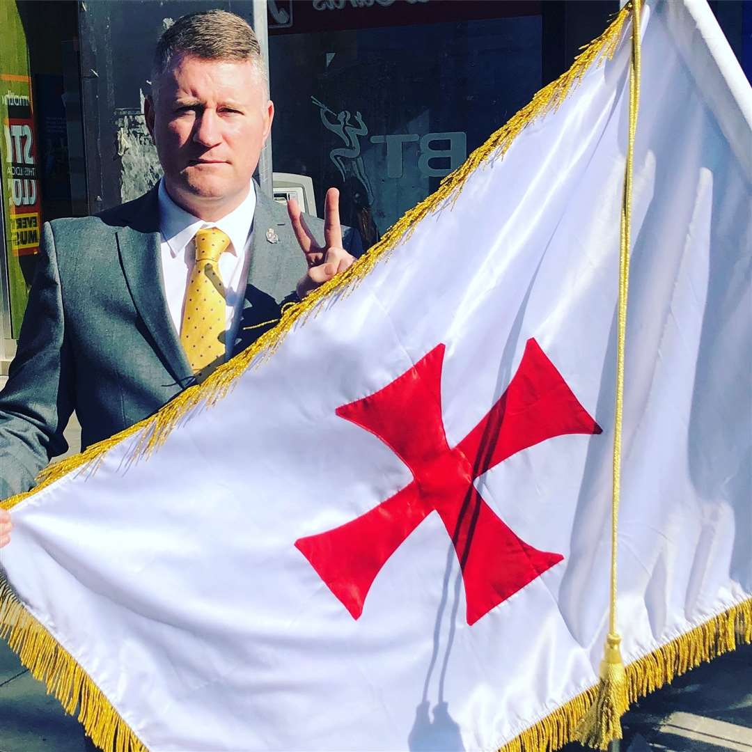 Britain First leader Paul Golding gave a speech to members at a hotel in Dartford on Saturday.