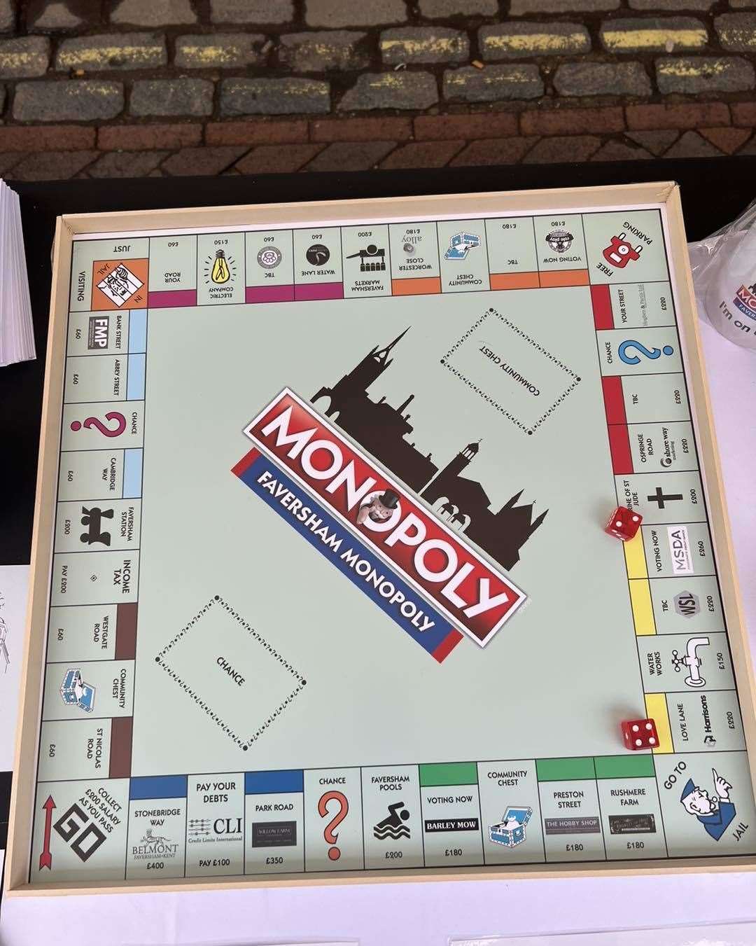 The current draft of the Faversham Monopoly board which is being finalised and set to be completed within the next few weeks before going off to manufacturers for release in autumn 2023. Picture: Faversham Monopoly