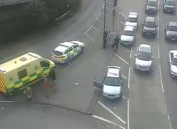 Accident near roundabout with M25 junction 1A in Princes Road, Dartford. Picture: KCC Highways