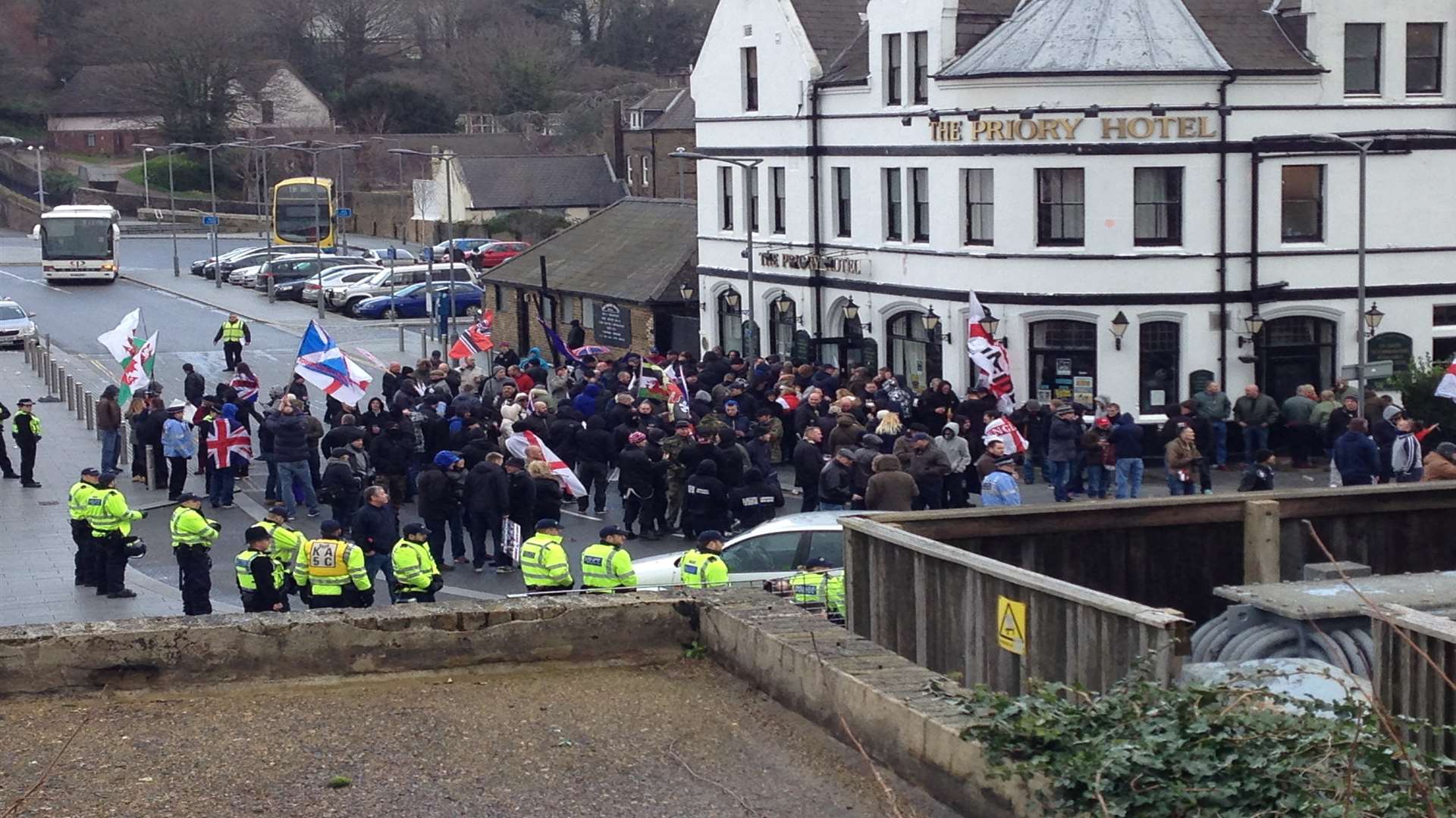 Tail end of far right groups assembling at Dover Priory in January