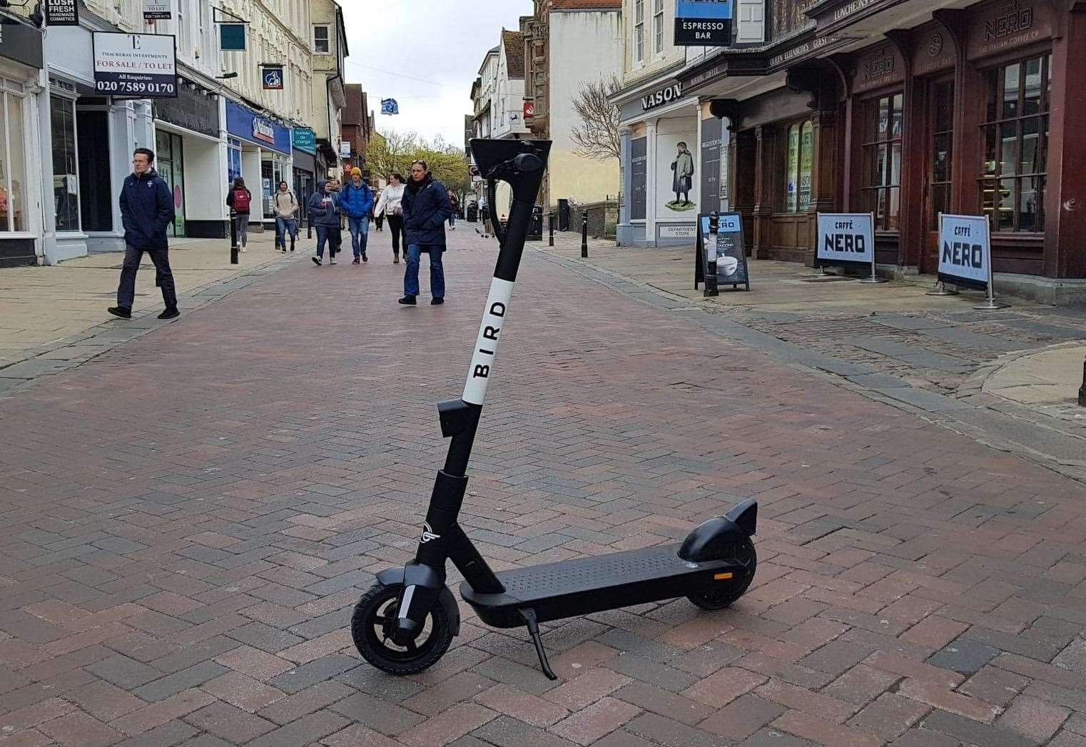 A Bird e scooter in Canterbury city centre