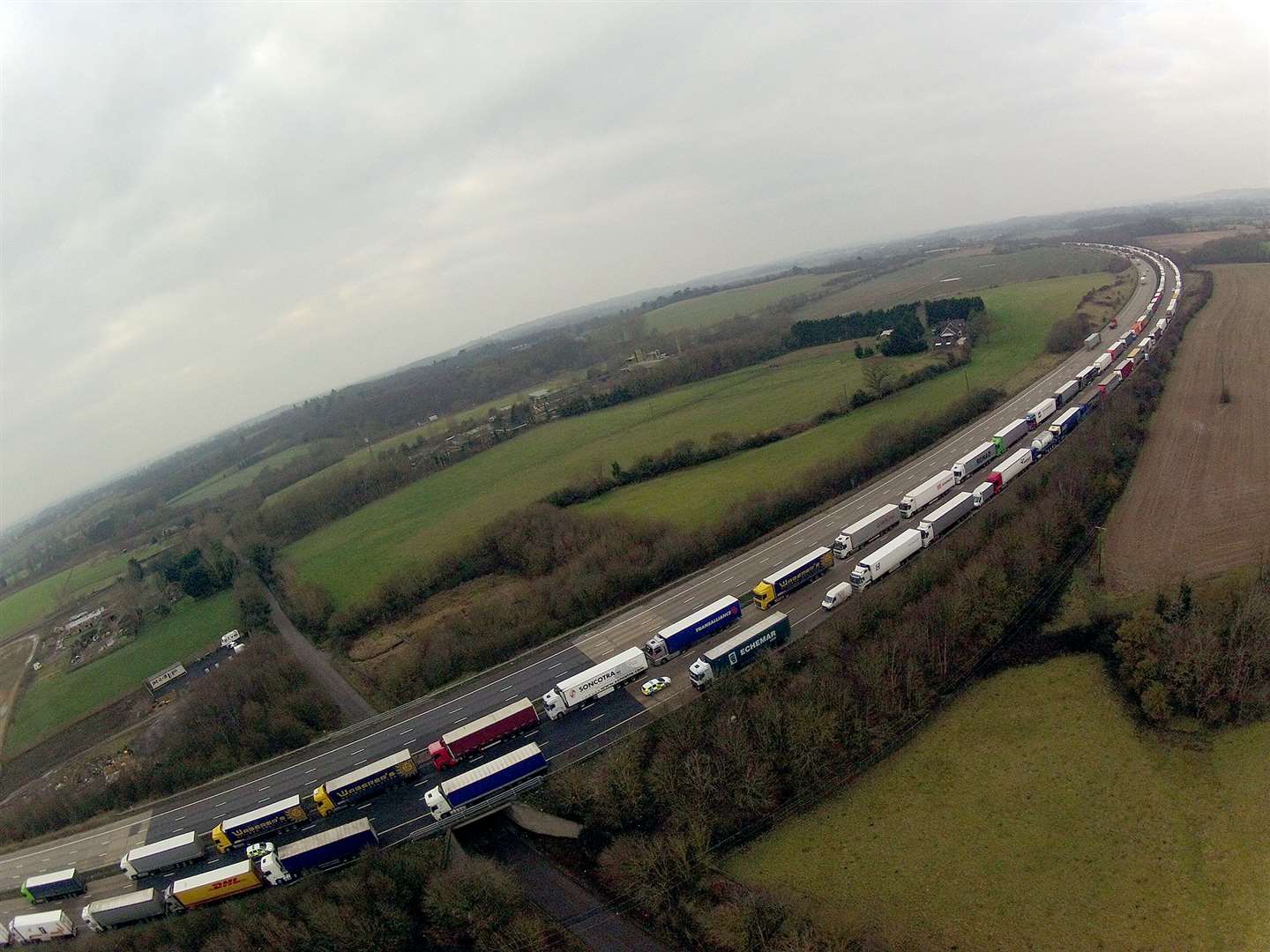 An aerial view of Operation Stack on the M20. Picture: Simon Burchett.