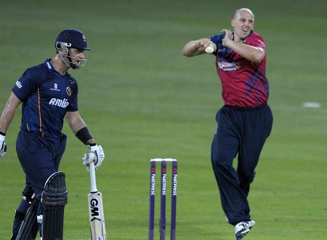 Kent's James Tredwell in one-day action against Essex this season. Picture: Barry Goodwin