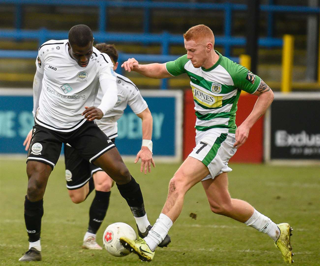 Substitute Ade Yusuff battles with a Yeovil man for the ball. Picture: Alan Langley