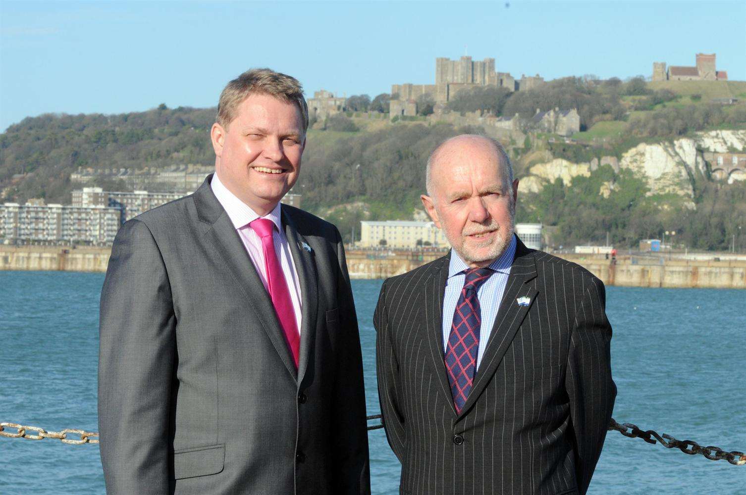 Chief executive, Tim Waggott, left, and the chairman George Jenkins after the announcement that the Western Docks will receive an overhaul.