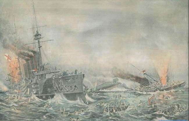The sinking of HMS Cressy. Picture: Chatham Dockyard
