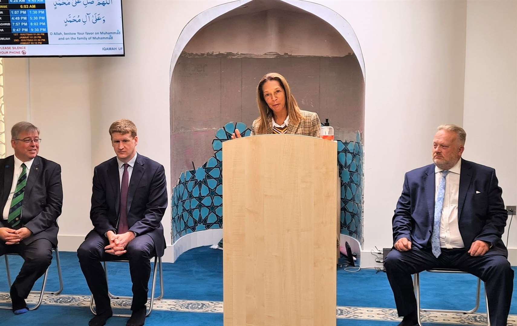 MP Helen Grant at the opening of the new mosque, with Cllr Martin Cox, PCC Matthew Scott and MBC Leader Cllr David Burton Picture: Helen Grant MP