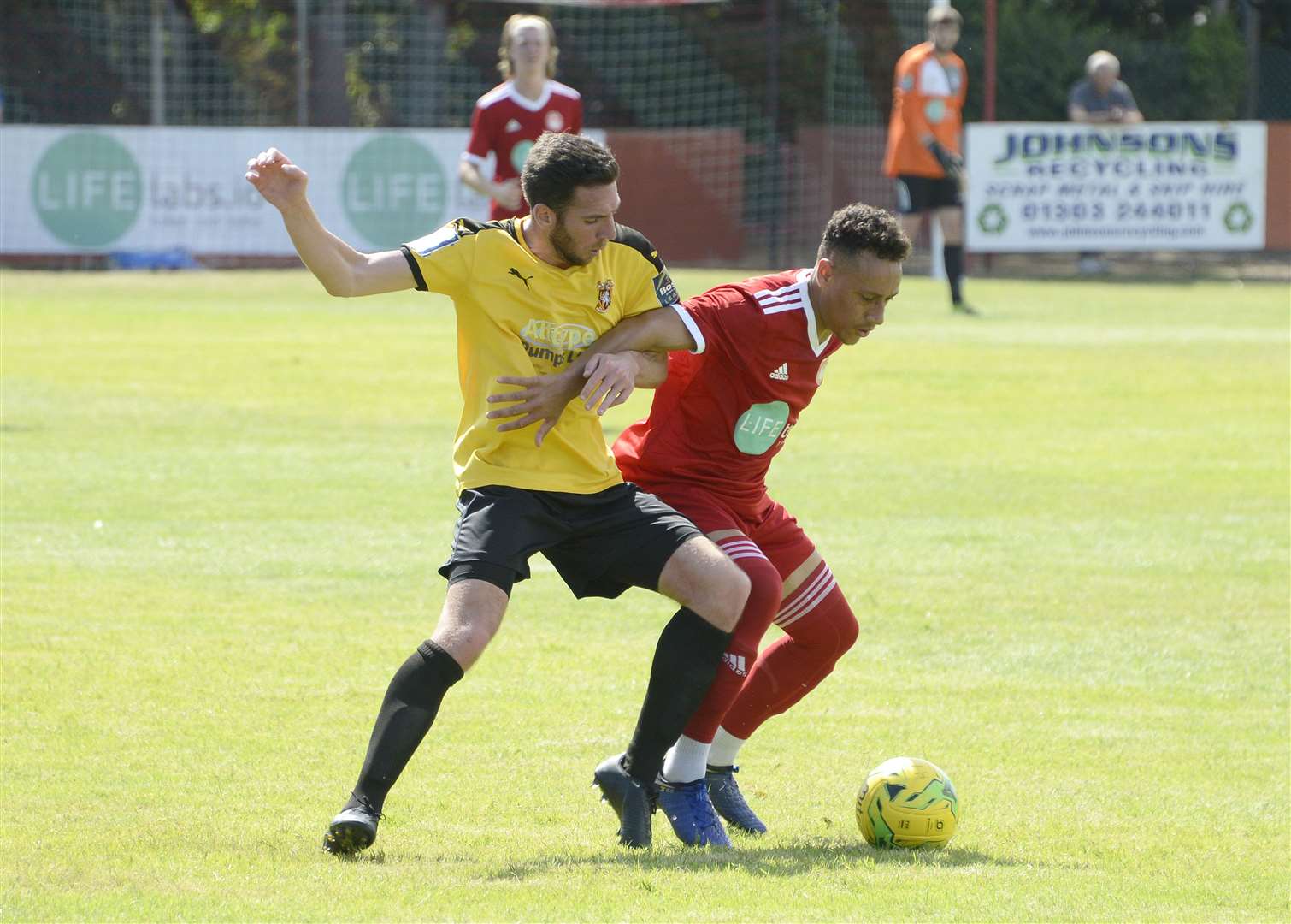 Ian Draycott challenges for the ball against Hythe Picture: Paul Amos