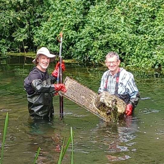 Volunteers waded in to clear the Stour of rubbish - including a kitchen sink