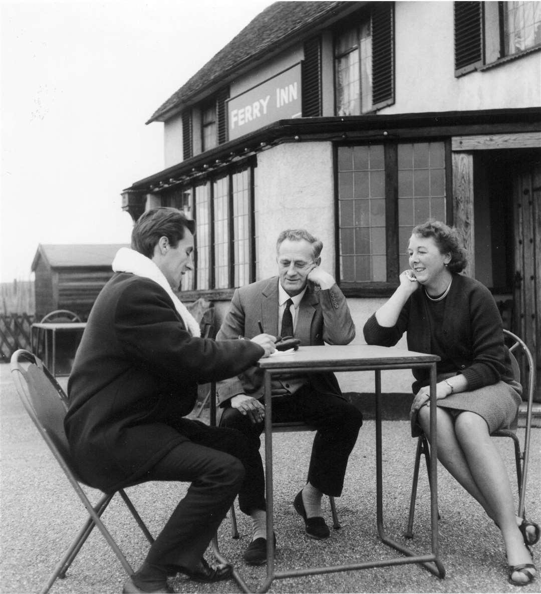 John Rogers, left, interviewing Ben and Vera Fowler, owners of the Ferry Inn at Harty. Picture: The Rayner Collection