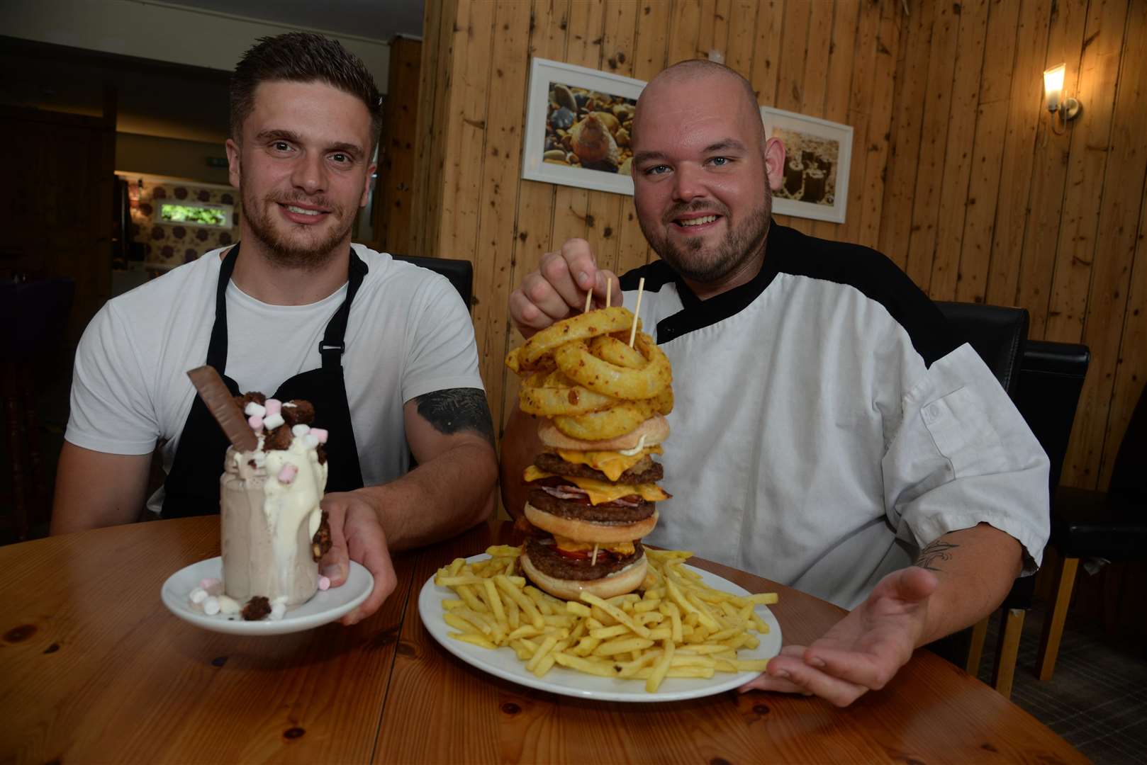 Chefs Roger Heathcote and David Waddington with their creation at the Rising Sun, Beltinge