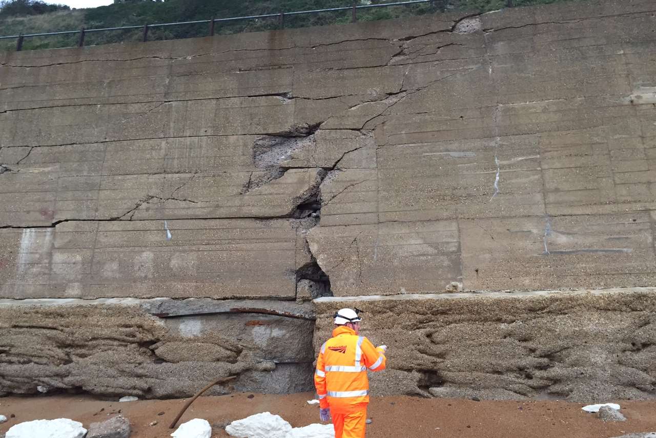 Engineers have assessed the damage to the sea wall. Picture: Network Rail