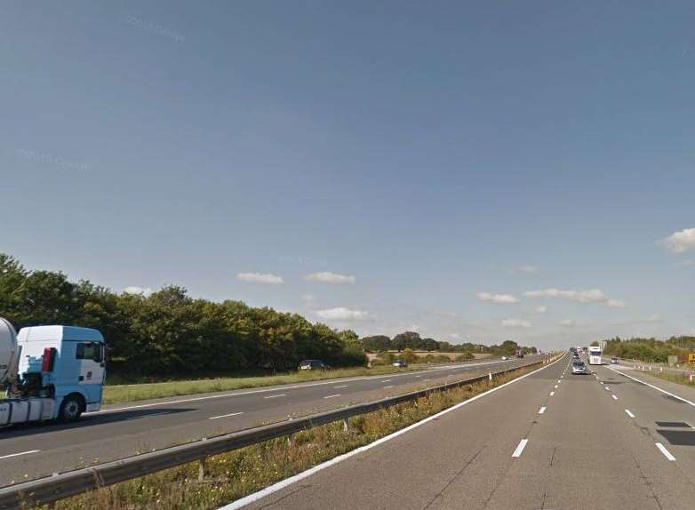 The fire broke out between junction 8 for Leeds and 9 for Ashford. Picture by Google Streetview