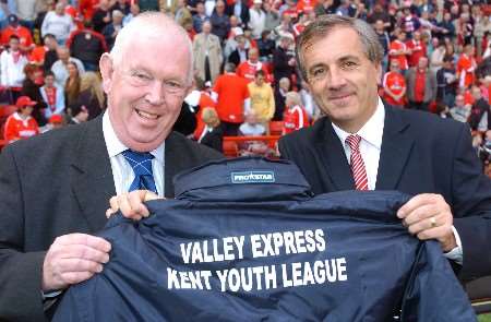 Colin Boswell, chief executive of the Valley Express Kent Youth League (left) with Charlton chief executive Peter Varney