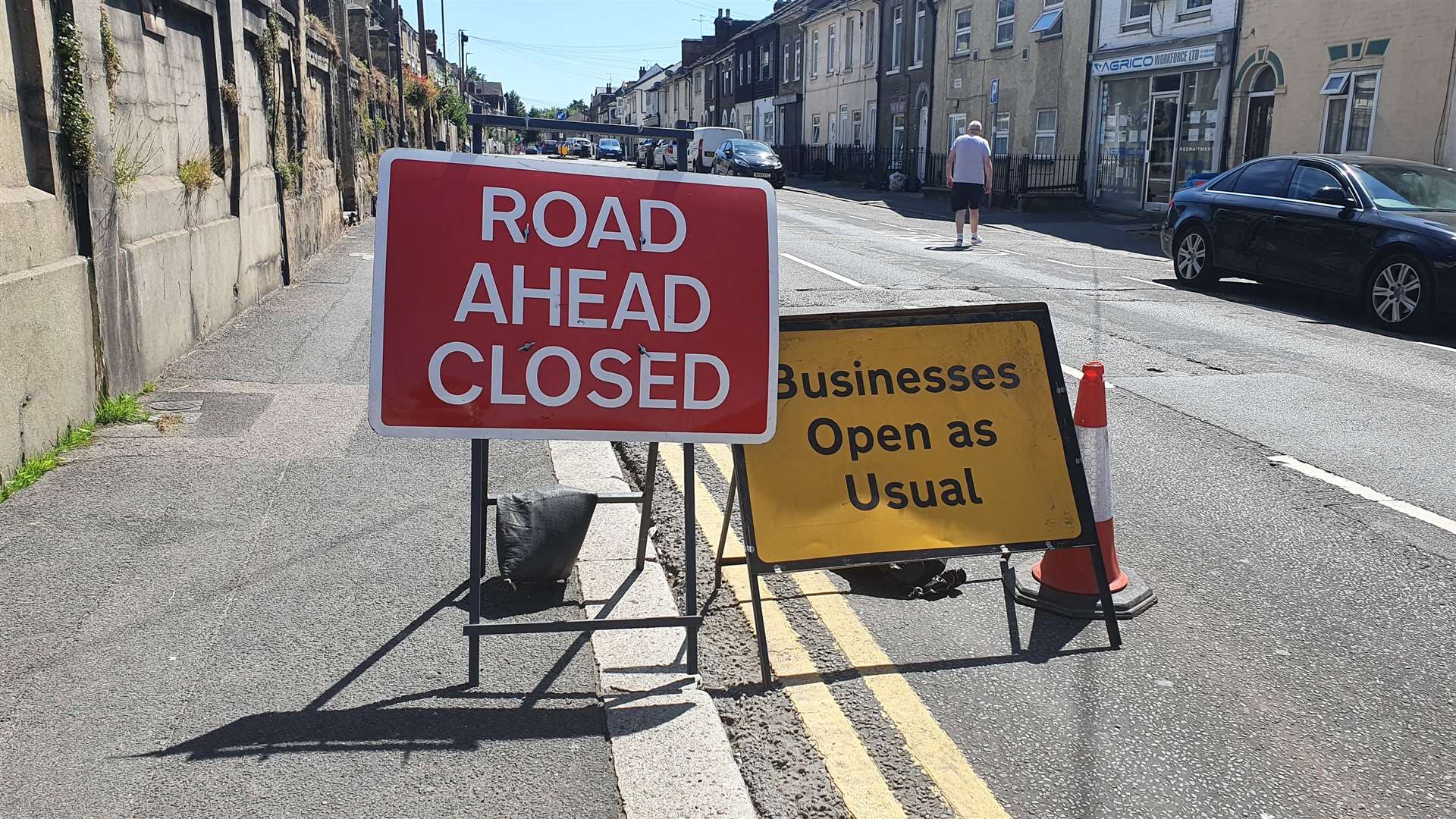 The only sign saying businesses are open is half a mile away from the closure and there are several 'road closed' signs in between
