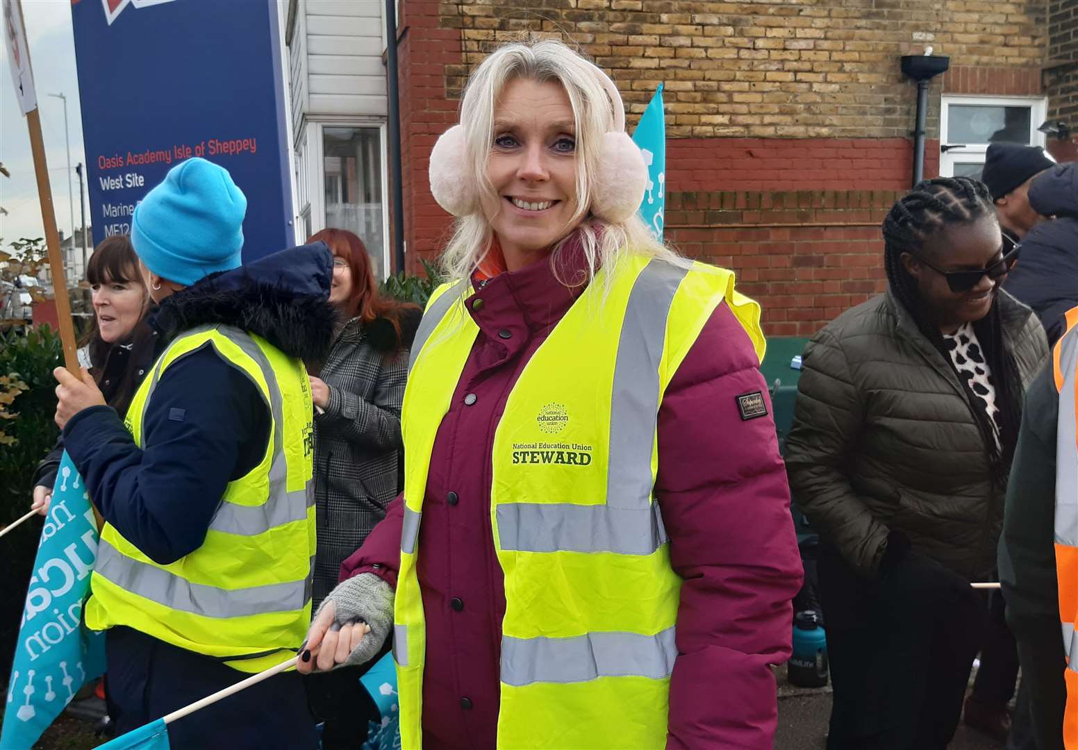 Teacher Claire joined protests outside Oasis Academy on Sheppey this morning