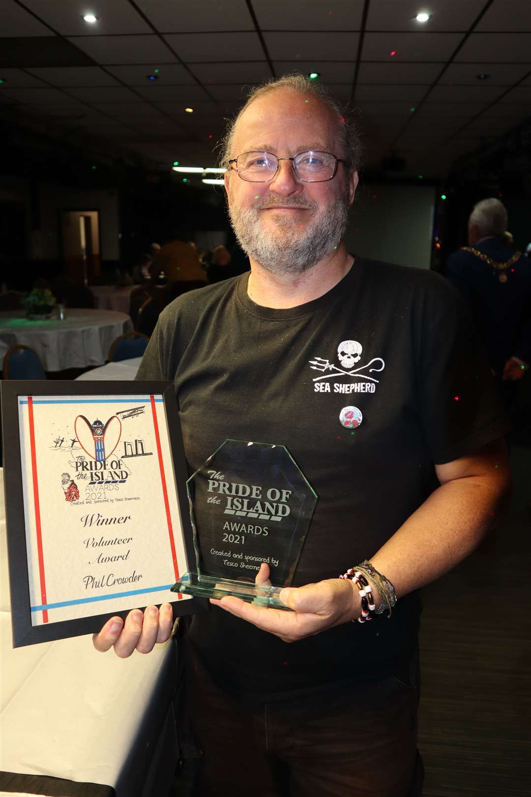 Phil Crowder was named volunteer of the year in the Tesco Pride of the Island awards at Layzells, Minster