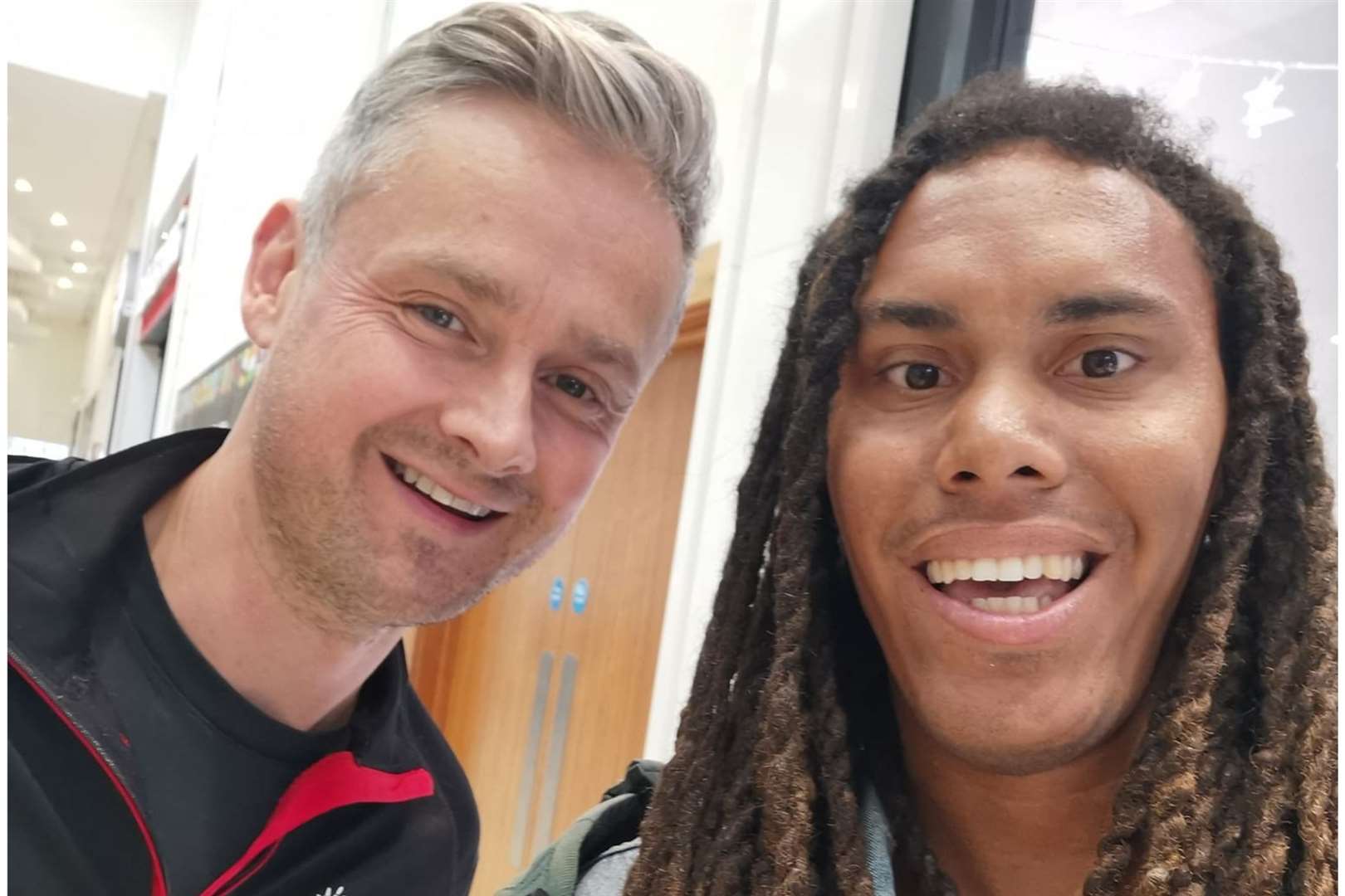 Tom Chapman stopped for a photo with fan Simeon Wright