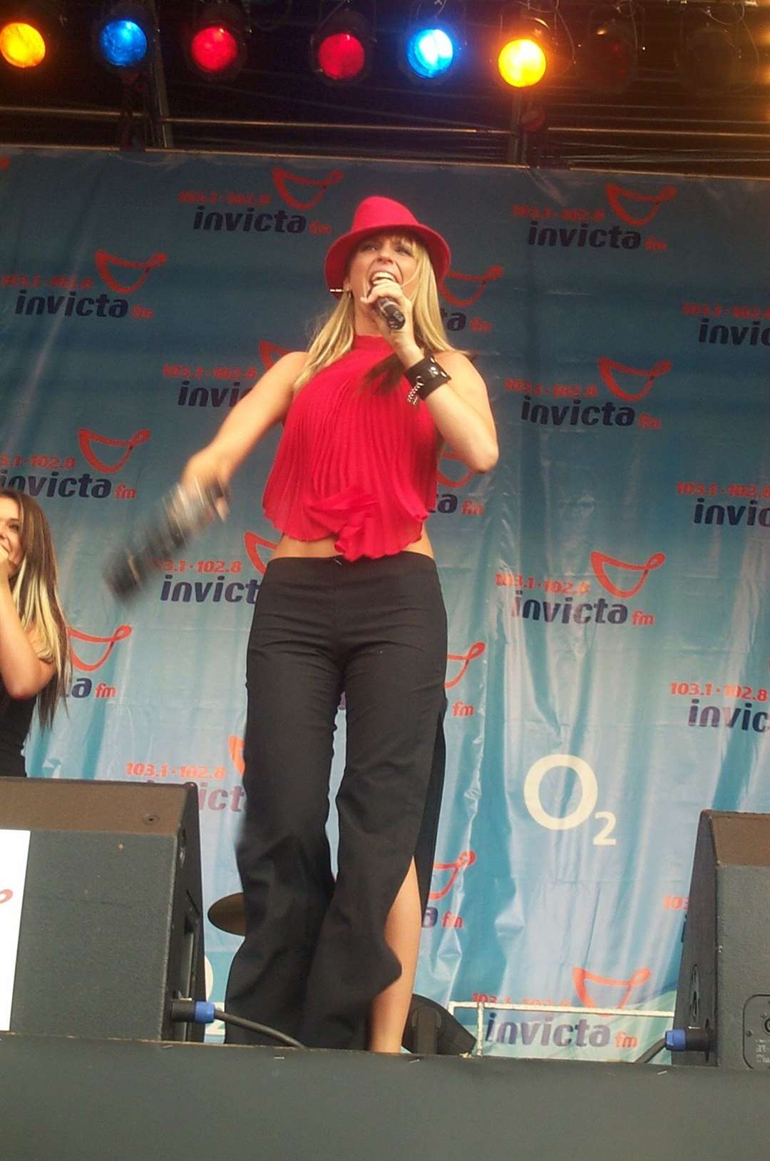Sarah Harding performing with Girls Aloud at the Hop Farm in Kent in 2003