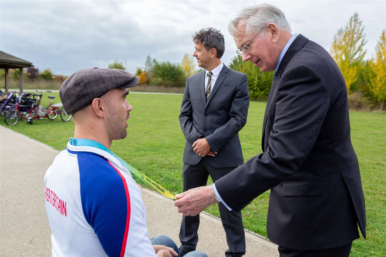 Duke of Gloucester with Commonwealth gold medal winner JohnBoy Smith. Picture: Cyclopark