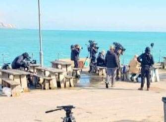 Film crews were spotted at Folkestone Harbour Arm this afternoon. Picture: Elle Belle