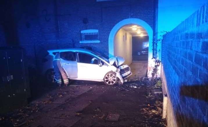 Car crash at the back of Queenborough Guildhall