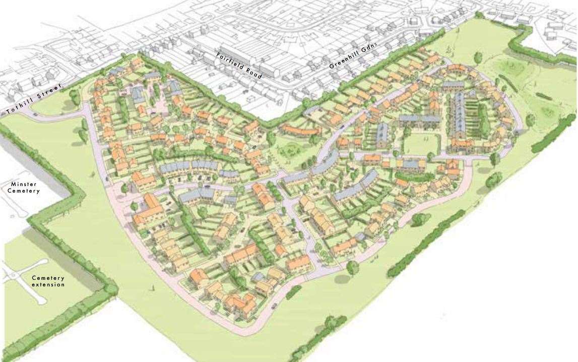 Plans for the 214 homes in Minster near the village's cemetery. Picture: Savills (UK) Ltd/David Wilson Homes