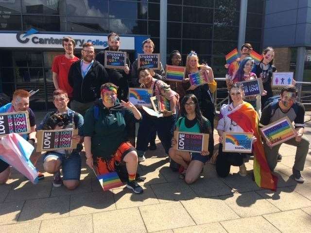 A group from Canterbury College student union arrive for Pride.