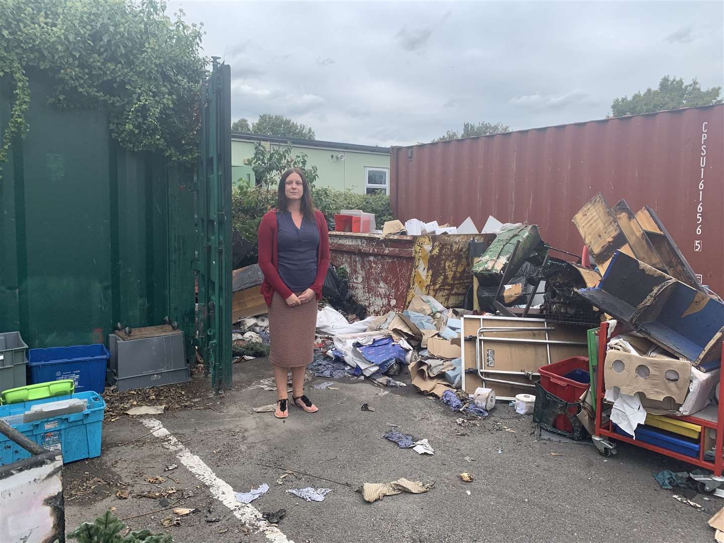 Acting head, Tracy Cadwallader, with damage to storage units at South Avenue Primary School in Sittingbourne