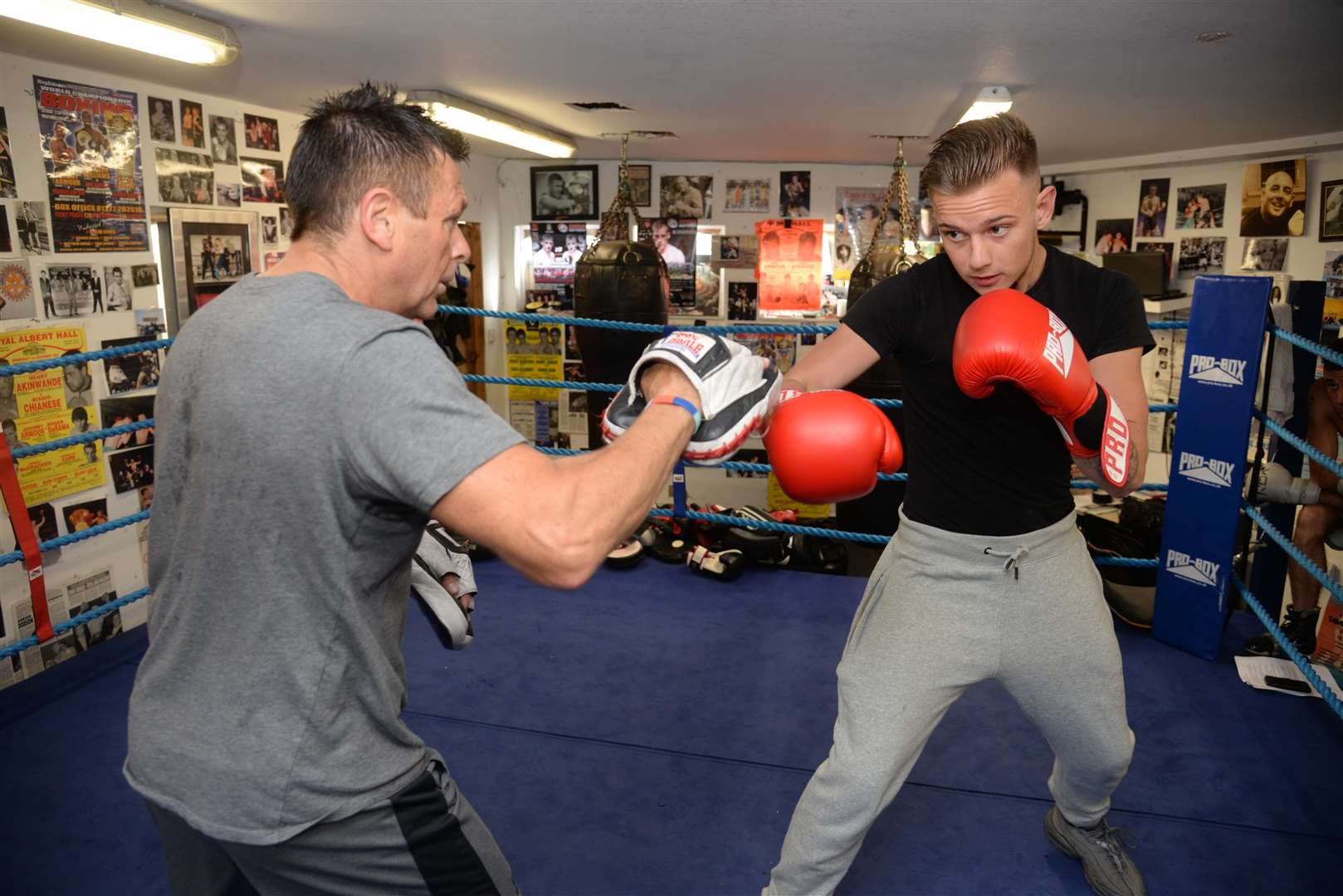 Former champion boxer Johnny Armour spars with Ryan Jeapes