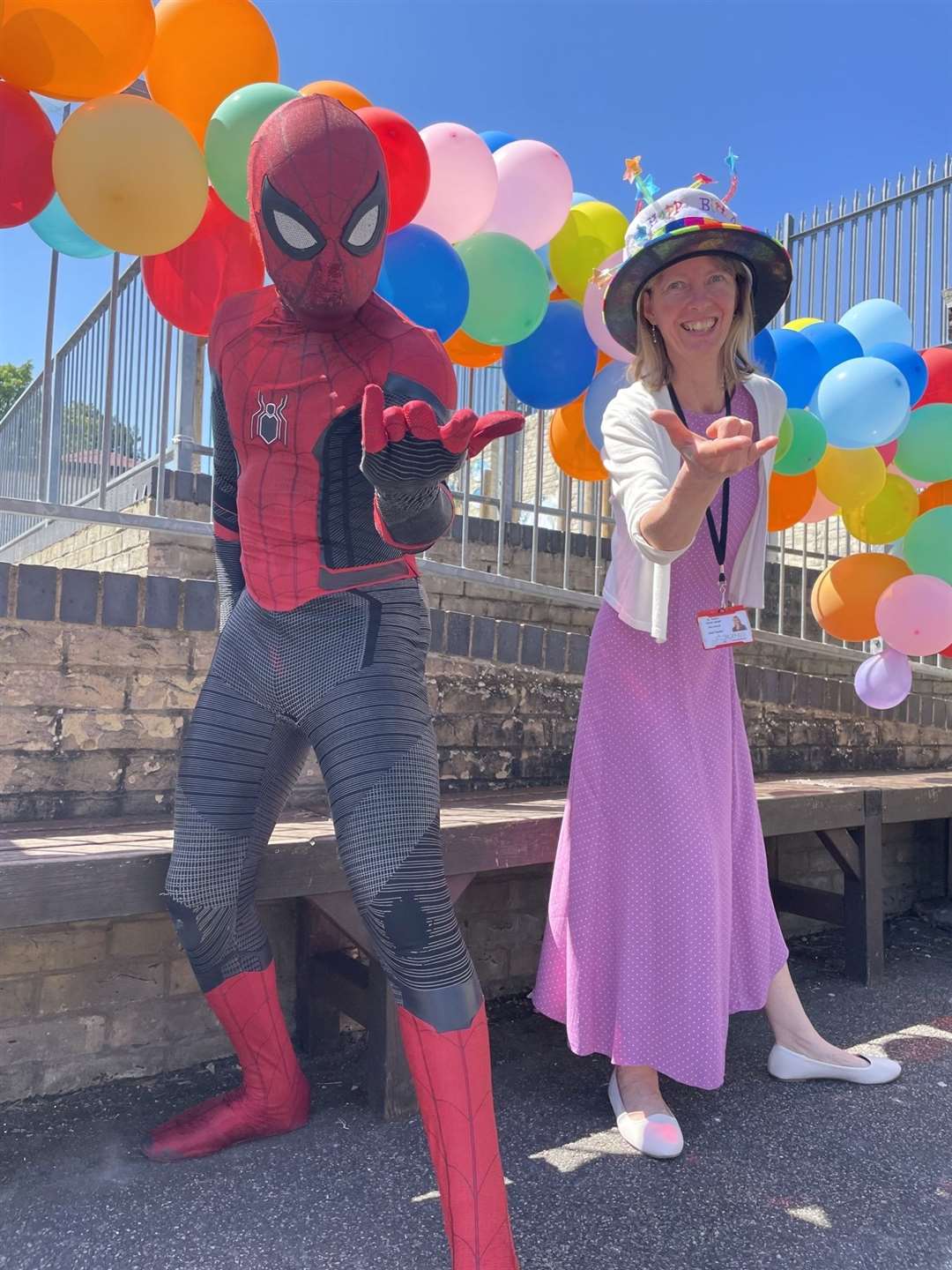 Spiderman meets head teacher Denise Curzon