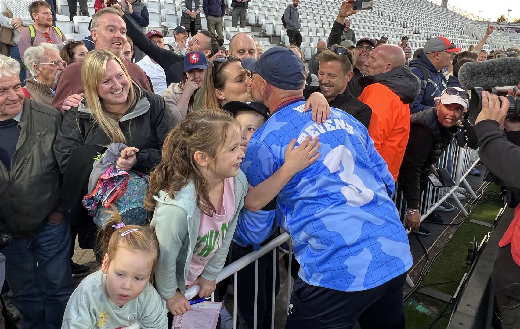 Sealed with a kiss - Darren Stevens celebrates with his family at Trent Bridge. Picture: Barry Goodwin