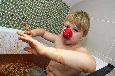 Jude Iles, 8, of Northumberland Road, Istead Rise, in a bath of beans for Comic Relief.