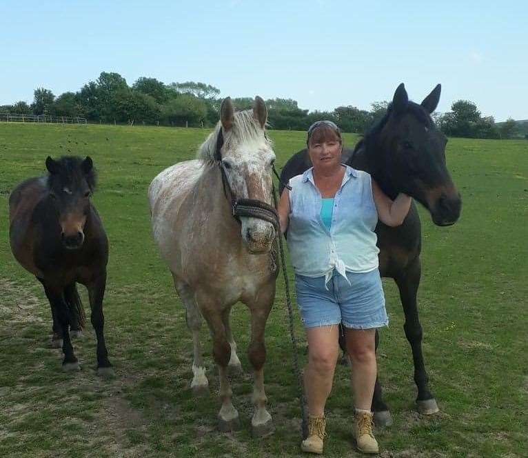 Julia Bird of the Elm Lane Equestrian Club, Minster, Sheppey, with some of her horses Thea, Clint and Nutmeg