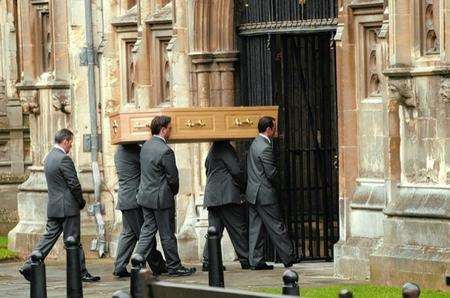 Dave Lee's coffin being carried into Canterbury Cathedral