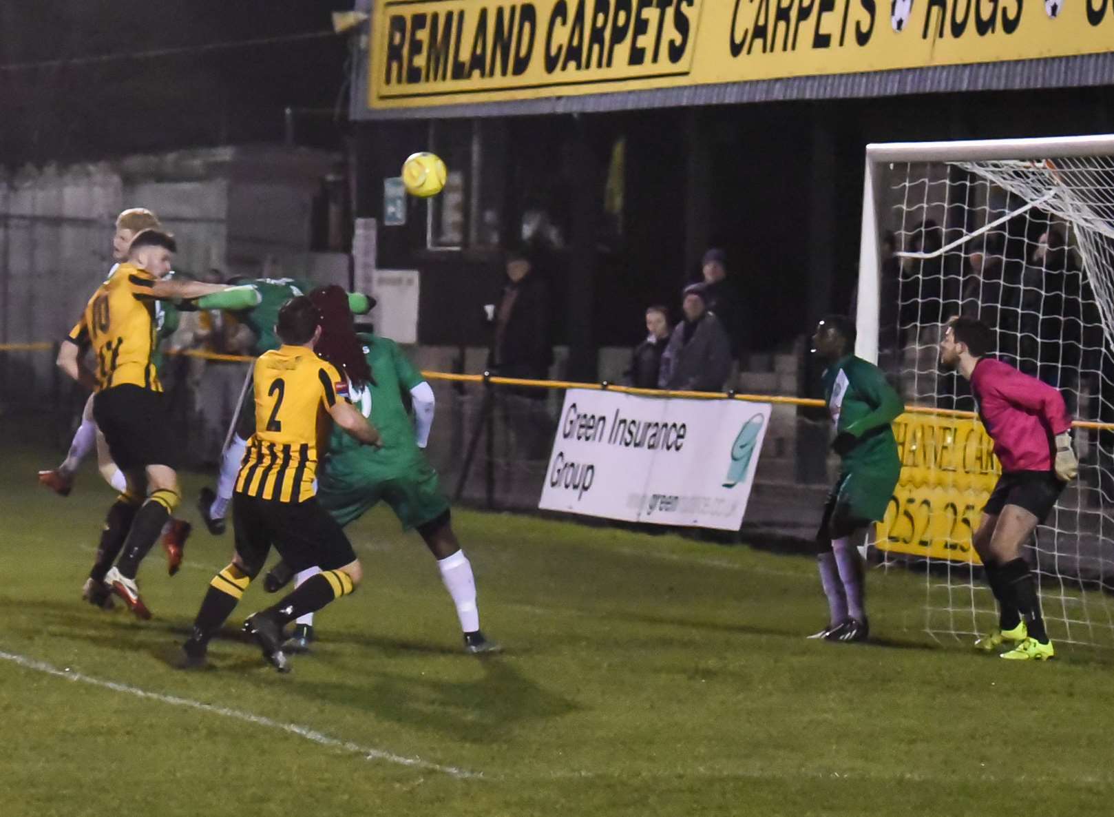 Folkestone striker Harry Smith heads for goal against Whyteleafe Picture: Alan Langley