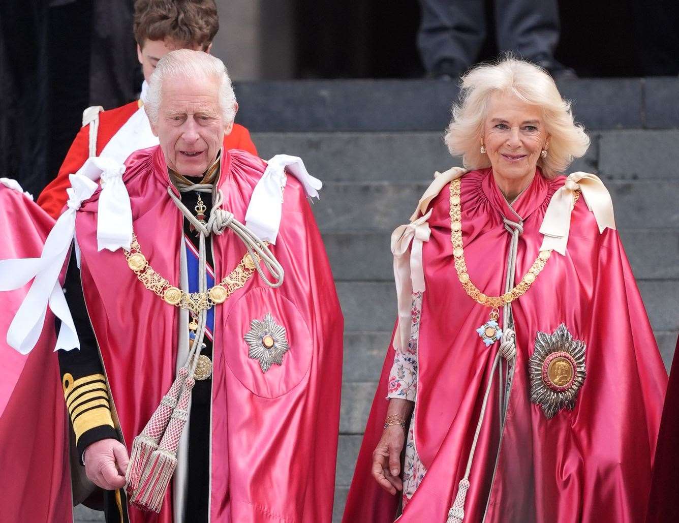 The King and Queen after a service for the Order of the British Empire at St Paul’s Cathedral this week (Jordan Pettitt/PA)