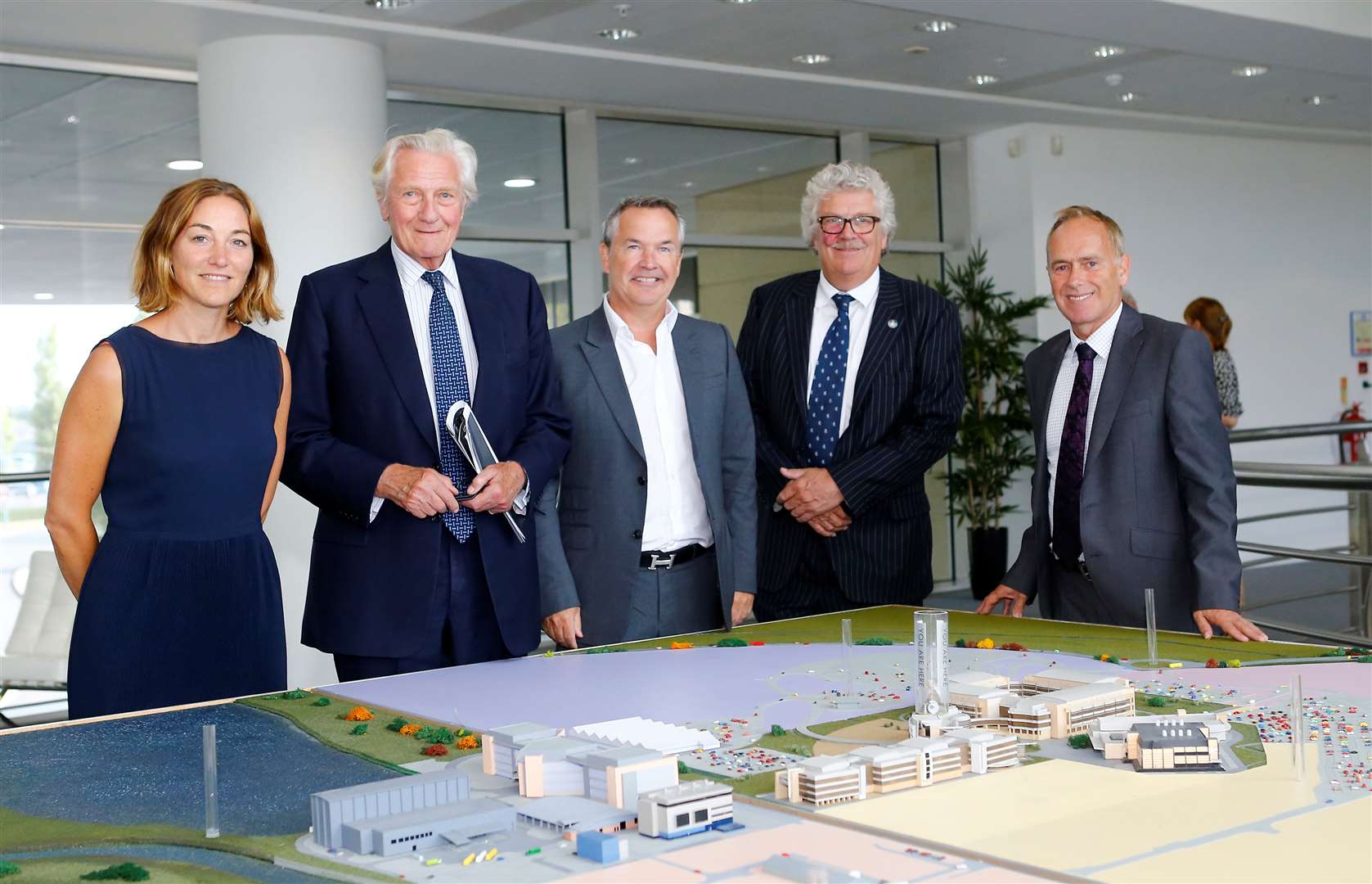 From left, Professor Sadie Morgan from dRMM Ltd, Lord Heseltine, Discovery Park owner and chief executive Chris Musgrave, Kent County Council Cllr Mark Dance and Discovery Park managing director Paul Barber