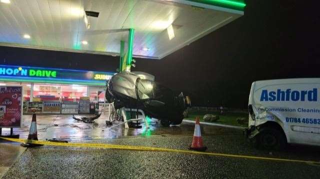 A car crashed into the petrol station. Picture: Justin Scrutton