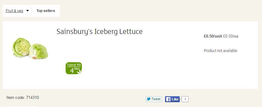 Iceberg Lettuces are not available on Sainsbury's website